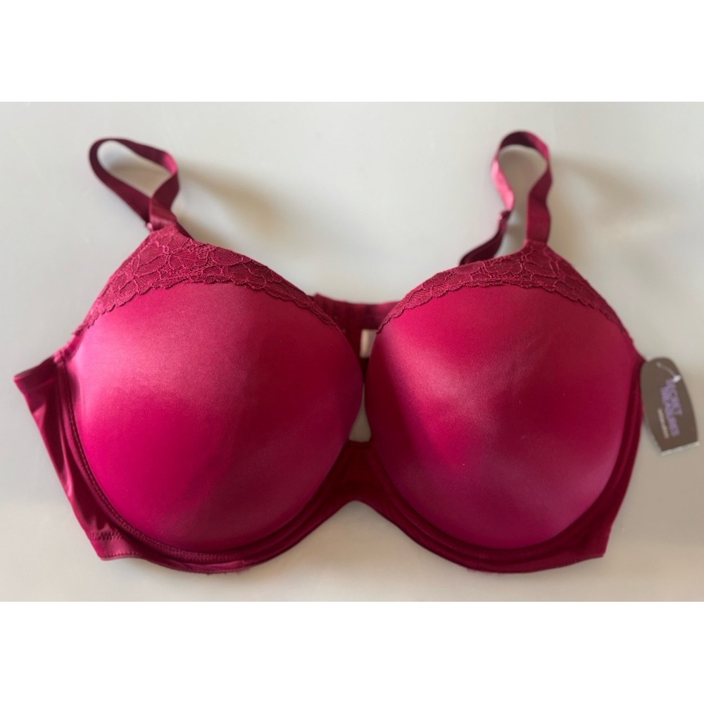 Secret Treasures Bra Lace Trim 46DD Cranberry Women's Lifting Plunge Underwire